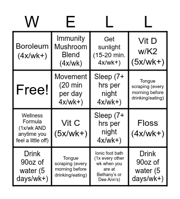 Winter Wellness BINGO Card