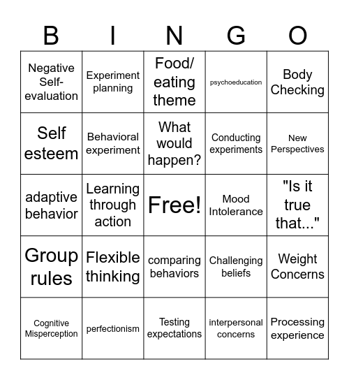 Behavioral Experiments Bingo Card