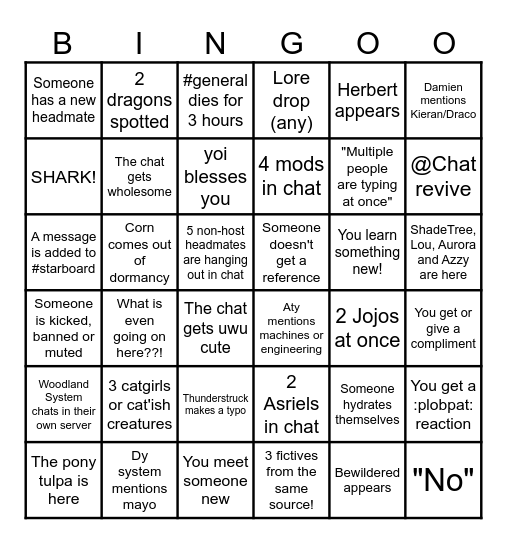 Tulpa Town Bingoo #3 Bingo Card
