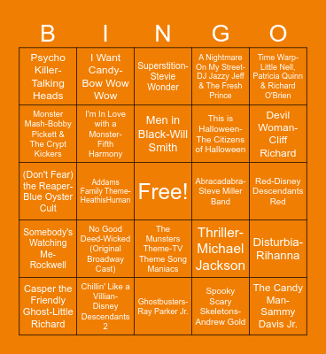 Halloween Playlist Bingo Card