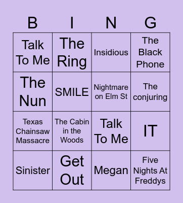 Horror Movies Bingo! Bingo Card