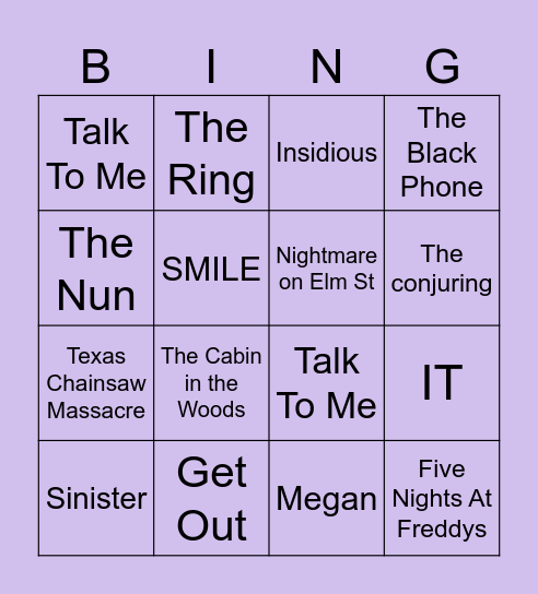 Horror Movies Bingo! Bingo Card