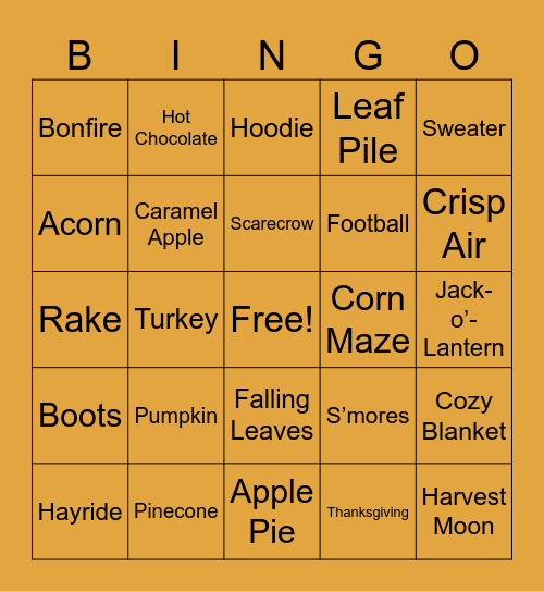 Fall Bingo Card