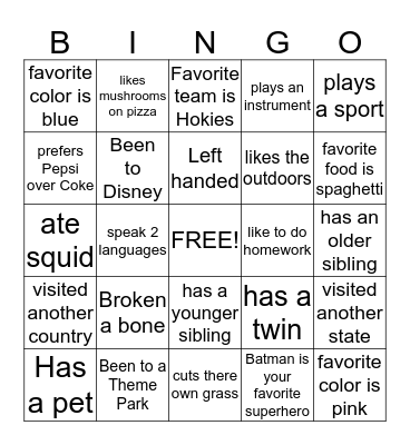 Early Challenge Ice Breaker Bingo Card