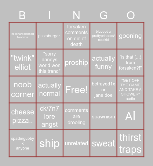 forsaken shorts Bingo Card