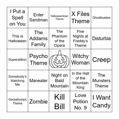 Halloween Music Bingo Card
