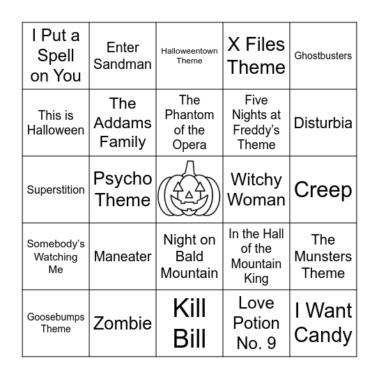 Halloween Music Bingo Card