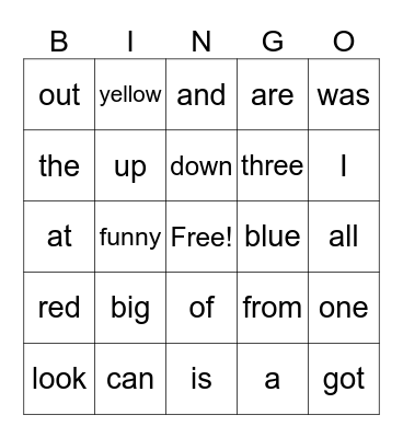 Picture Reader Bingo Card