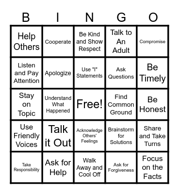 Conflict Resolution Bingo Card