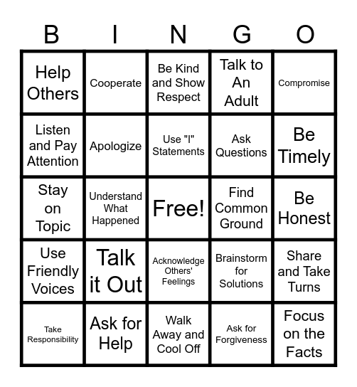 Conflict Resolution Bingo Card