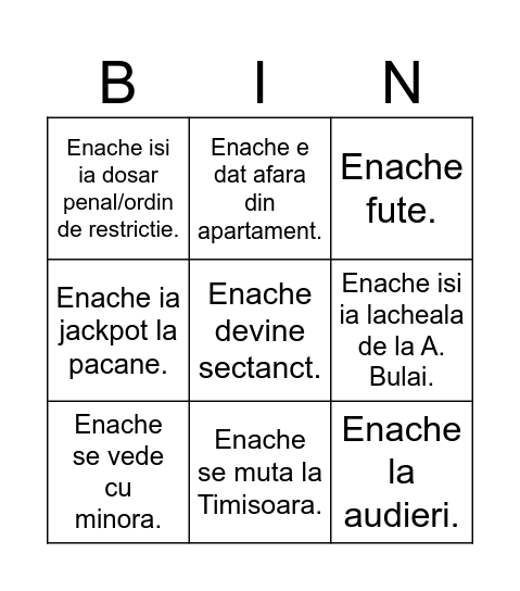 Enache la Bucuresti Bingo Card