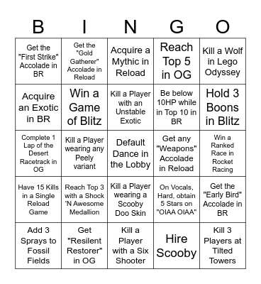 Fortnite Chapter 6 BINGO Card