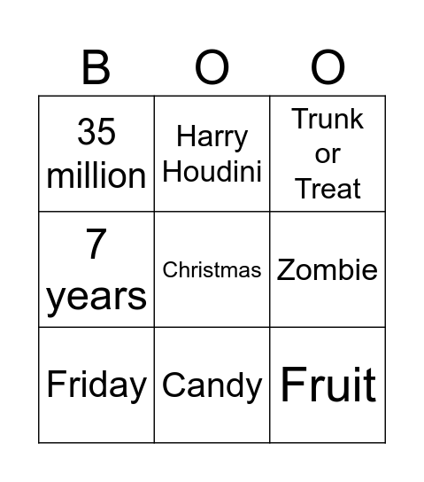Halloween Trivia Bingo Card
