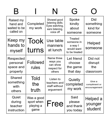 Respect Bingo Card