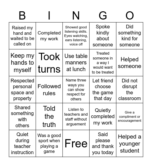 Respect Bingo Card