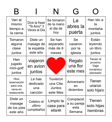 Bingo de Parejas (iglesia) Bingo Card