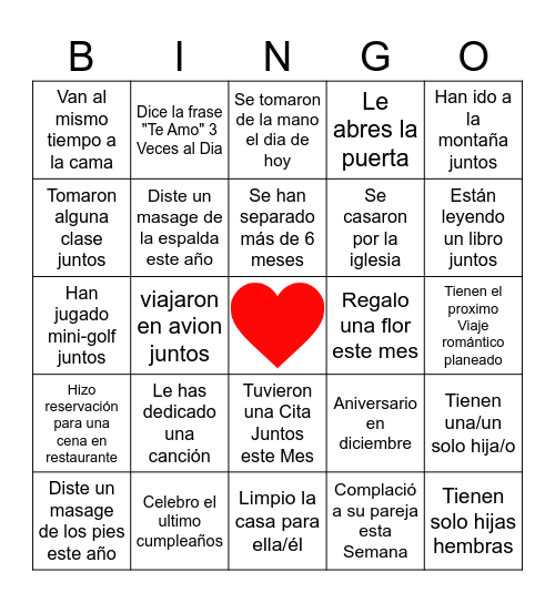 Bingo de Parejas (iglesia) Bingo Card