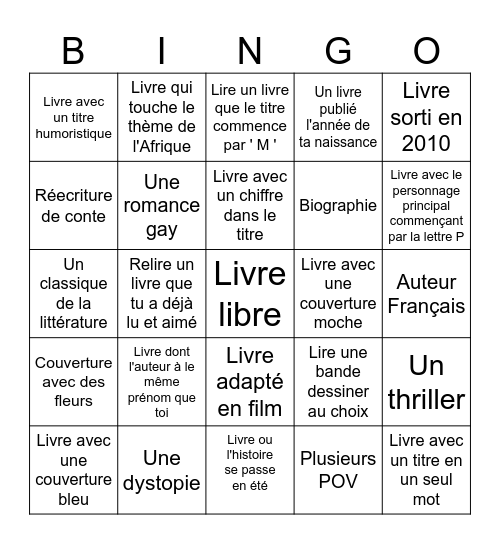 Bingo littéraire CLÉ 2024 Bingo Card