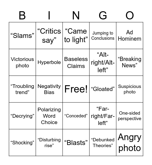 Media Bias Bingo Card