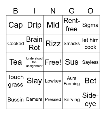 Slang Bingo Card