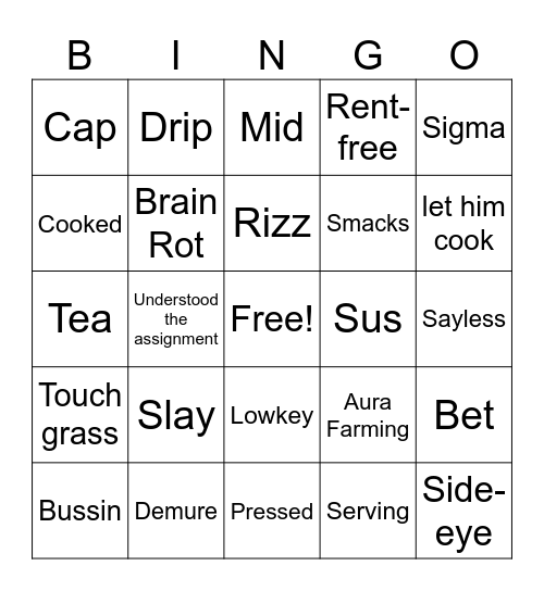 Slang Bingo Card
