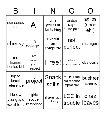 Smitty Bingo Card