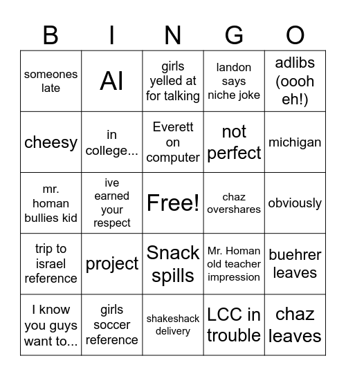 Smitty Bingo Card