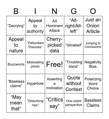 Fake News and Bias Bingo Card