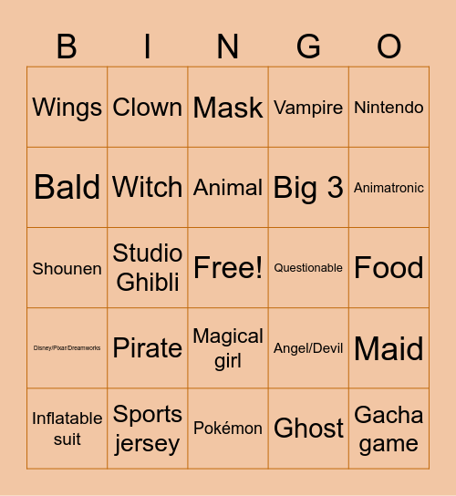 SAMS Costume Bingo Card