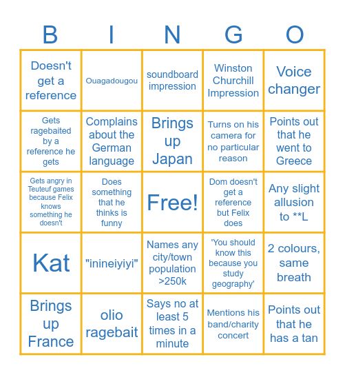 Jingoe Bingo Card