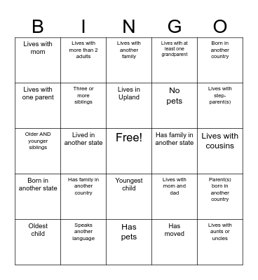 Family Make Up Bingo Card