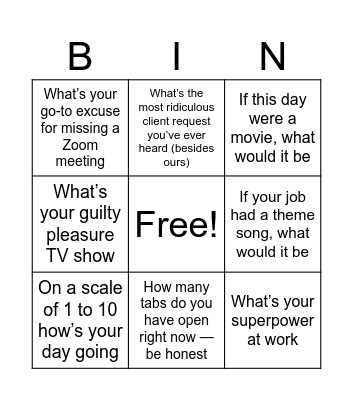 Get to Know Your Clients Bingo Card