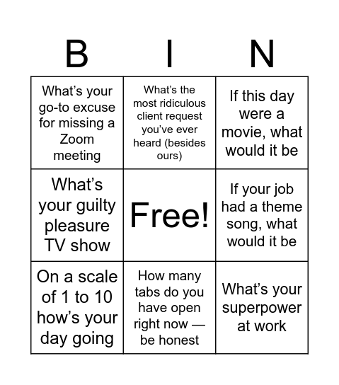 Get to Know Your Clients Bingo Card