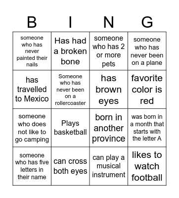 GET TO KNOW YOU Bingo Card
