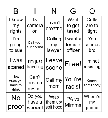 Screamers Bingo Card