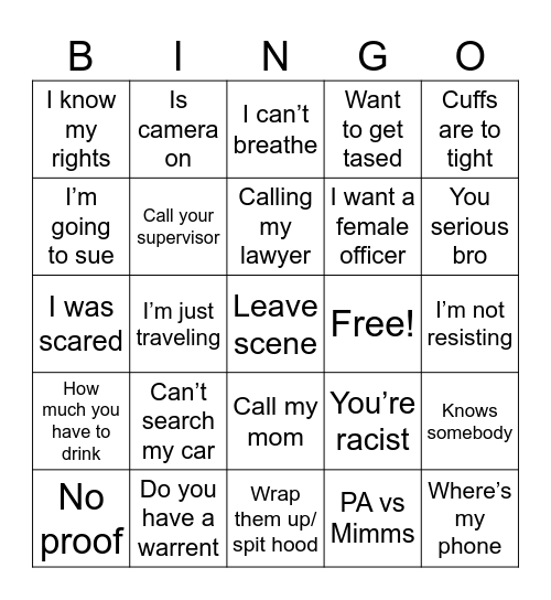 Screamers Bingo Card