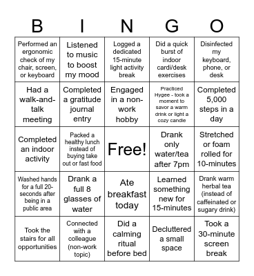 Winter Wellness Bingo Card