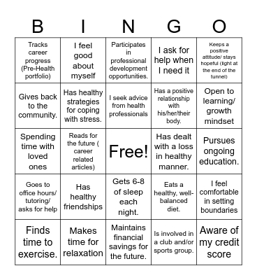 Wellness Icebreaker Bingo Card