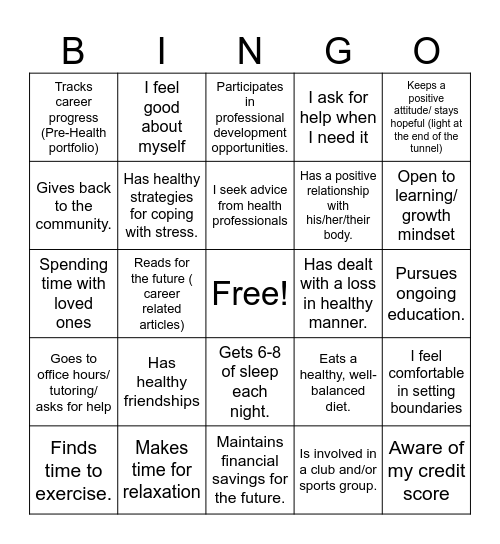 Wellness Icebreaker Bingo Card