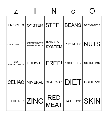 Zinco! Bingo Card
