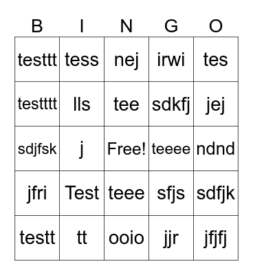 test Kate Bingo Card