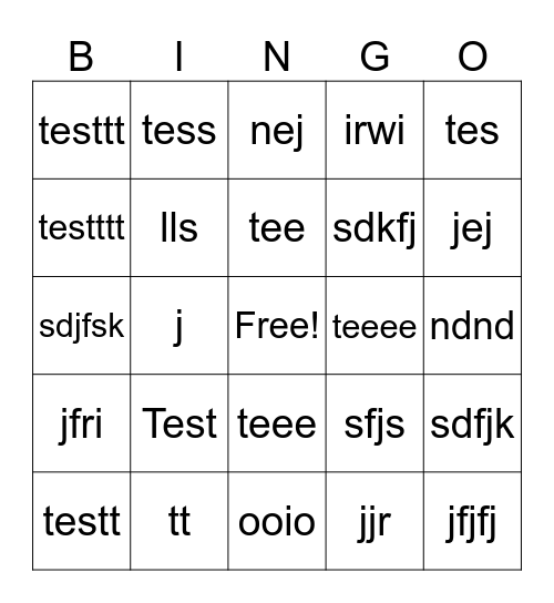test Kate Bingo Card