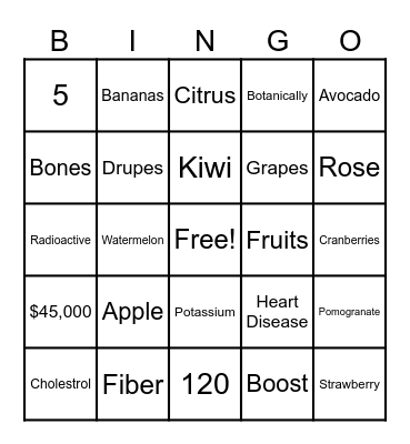 Health Bingo Card