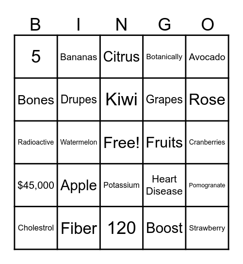 Health Bingo Card