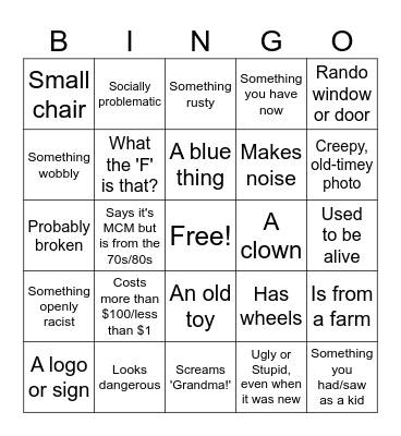 Antique Store Bingo Card
