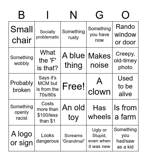 Antique Store Bingo Card