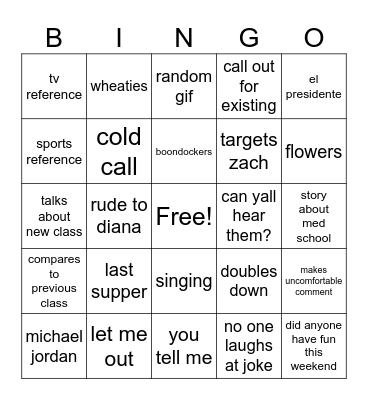Dr J Bingo Card