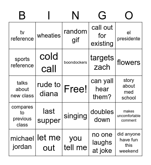 Dr J Bingo Card