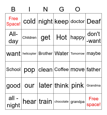 Sign Language Bingo Card