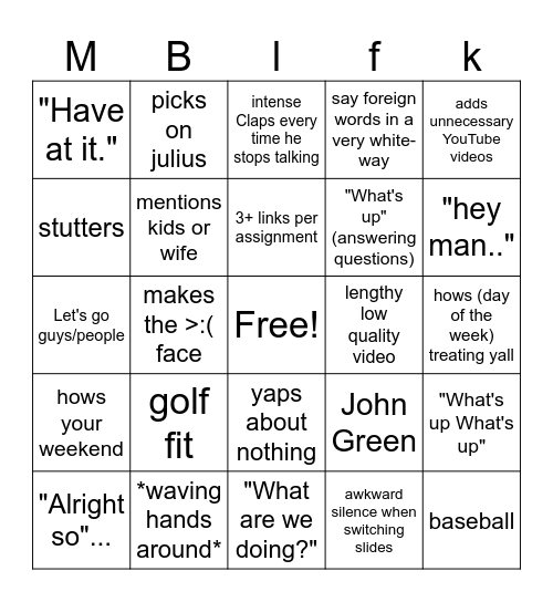 2025 Bilofsky Bingo Card